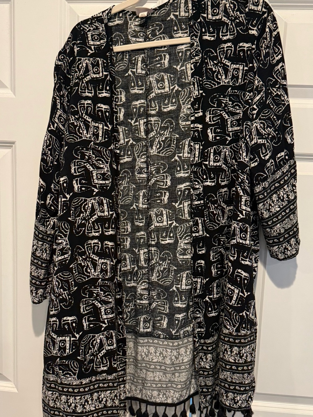 Merona Black & White Elephant-Print Open-Front Kimono